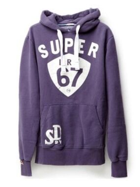 Super Dry Purple Hooded Pullover Sweatshirt with White Graphic